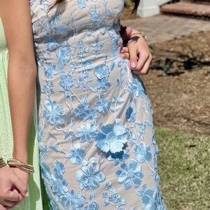 Elegant Blue Floral Lace Dress